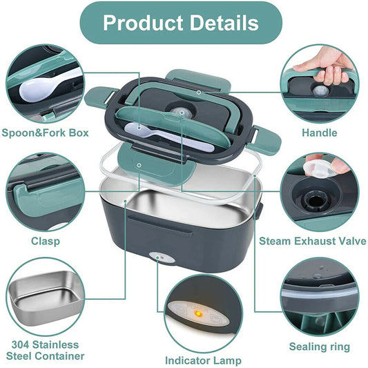 Electric Lunch Box - Heated Lunch Boxes for Adults Portable Food Warmer Lunch Container Travel Mens Lunch Boxes for Work Travel