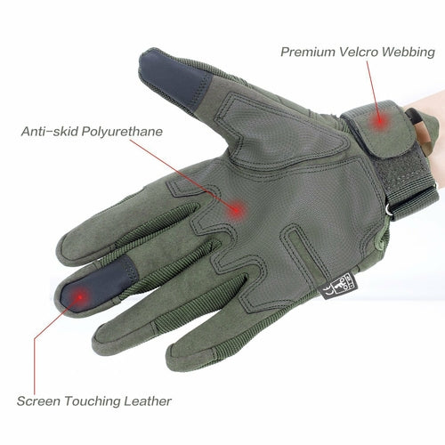 Tactical Gloves With Full Finger Touch - Military Riding Gloves, Leather Gloves, Winter Gloves Men Survival Gear