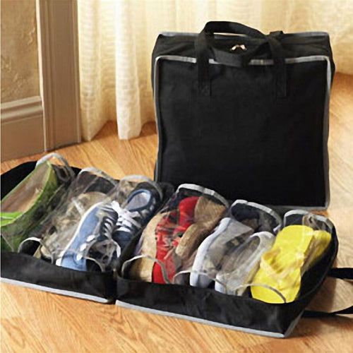 6-Slot Portable Shoe Organizer - Zippered Travel Storage Bag