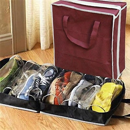6-Slot Portable Shoe Organizer - Zippered Travel Storage Bag
