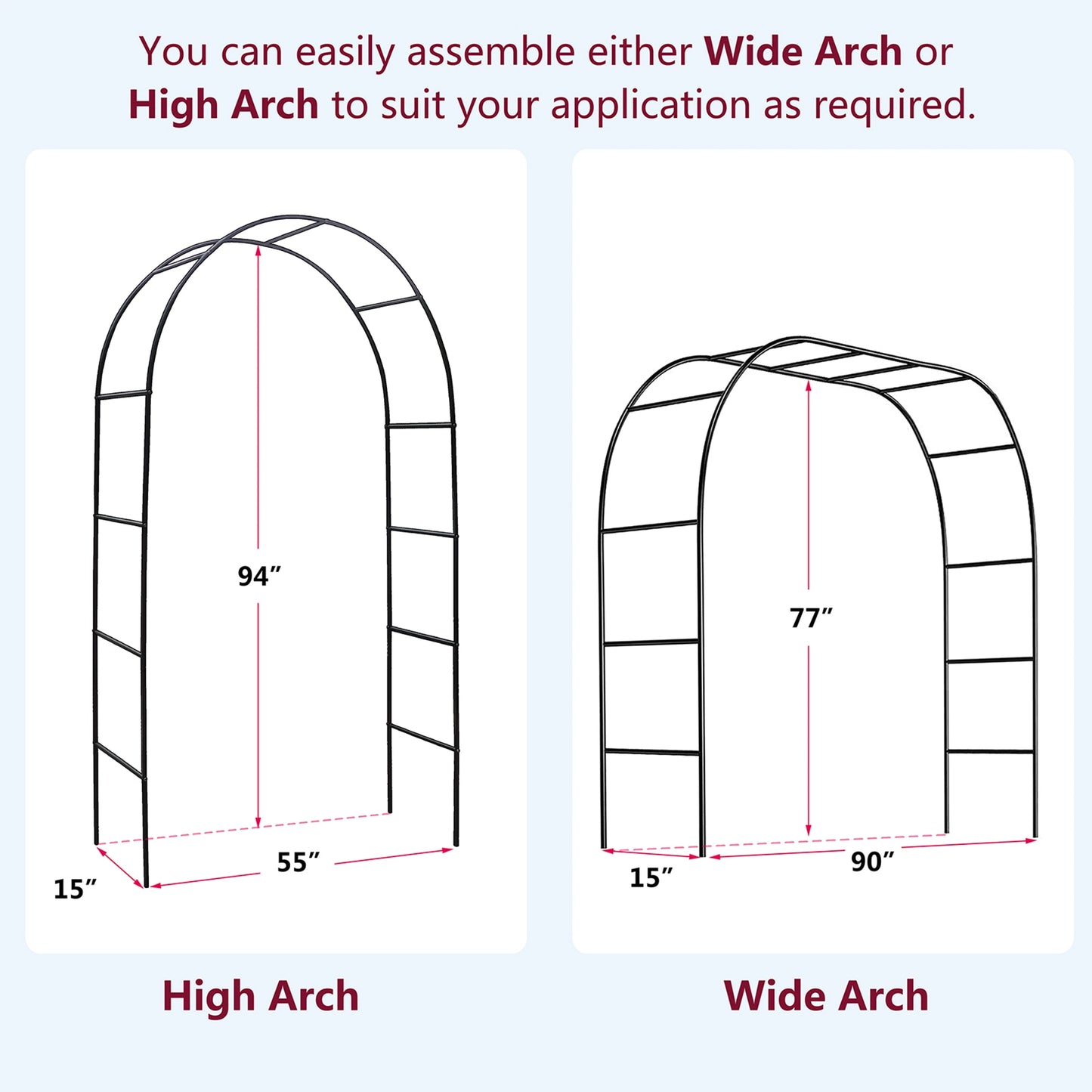 Metal Garden Arch Trellis; Adjustable Arbor Trellis for Garden Climbing Plants Support or Wedding Decor