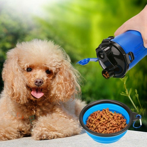 Portable 2 in 1 Dog Water Bottle With Bowls - Durable Lightweight Leak Proof On the Go Puppy Travel Water Bottle with Food Container Pet Feeding Gift