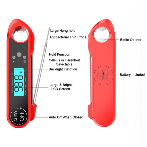 Digital Meat Thermometer for Grill and Cooking. Best Waterproof Ultra Fast Thermometer with Backlight & Calibration. Digital Food Probe for BBQ & More