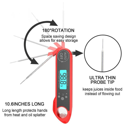Digital Meat Thermometer for Grill and Cooking. Best Waterproof Ultra Fast Thermometer with Backlight & Calibration. Digital Food Probe for BBQ & More