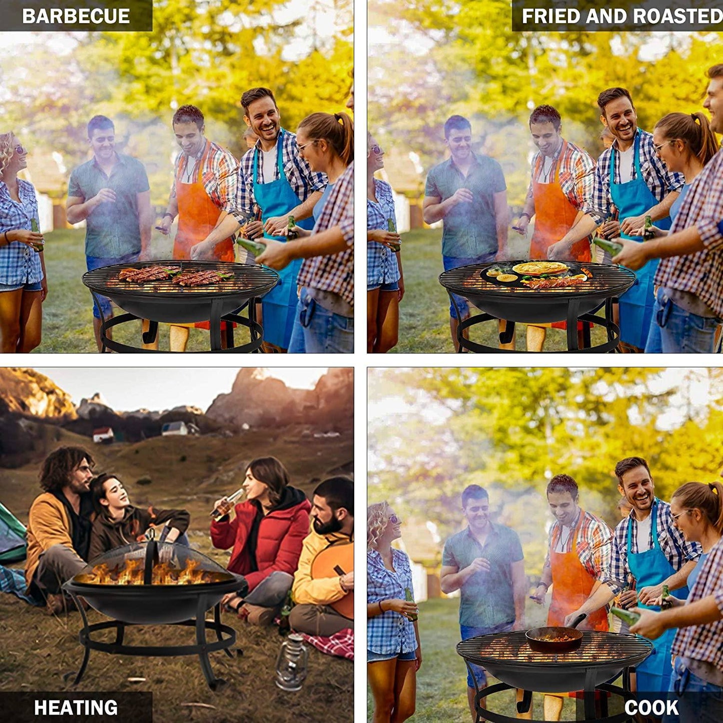 Outdoor Wood Burning BBQ Grill Firepit