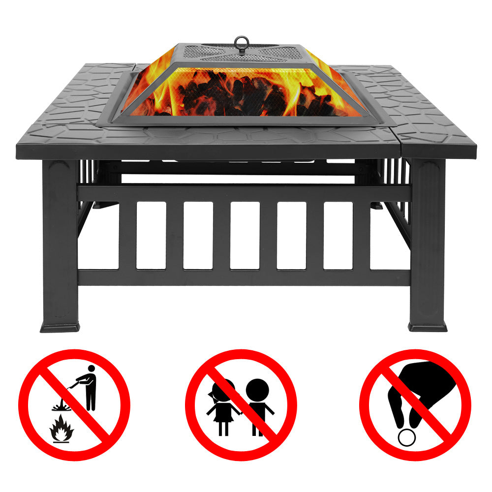 32 Inch Heavy Duty 3-in-1 Metal Square Outdoor Camping Firepit