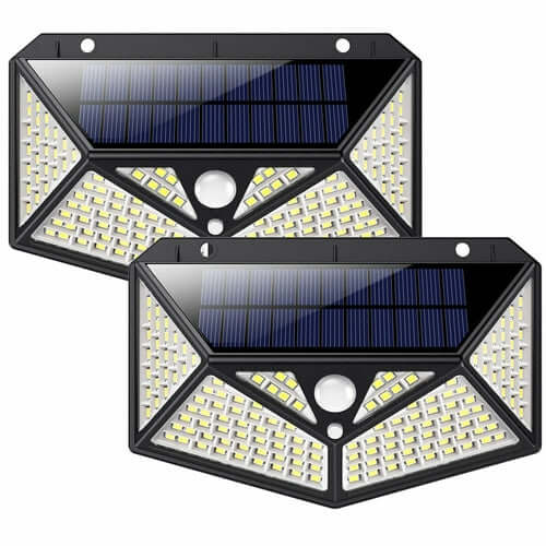 100-LED Solar-Powered Wall Light with 4 Adaptive Modes and PIR Motion Sensor: Waterproof