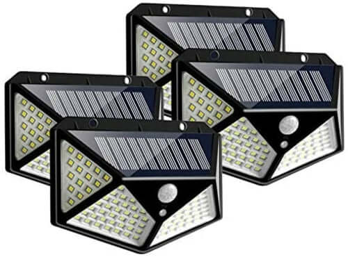 100-LED Solar-Powered Wall Light with 4 Adaptive Modes and PIR Motion Sensor: Waterproof