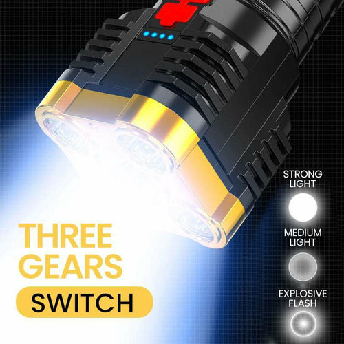 Ultra Bright Waterproof Outdoor LED Flashlight with Multifunctional Side Lamp