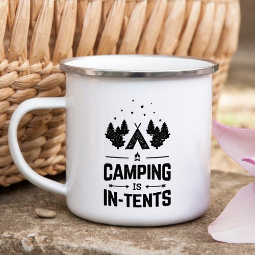 Camping Is In-Tents Enamel Mug - Perfect Outdoor Companion