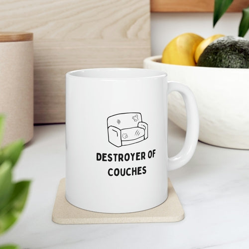 Ceramic Coffee Mug - The Cat Destroyer of Couches Design - 11oz, Classic White, Lead and BPA-Free
