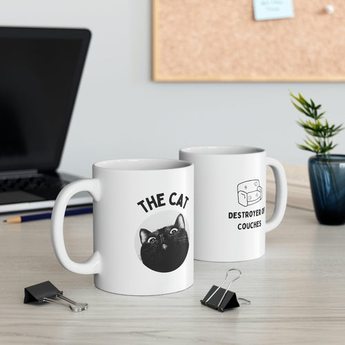 Ceramic Coffee Mug - The Cat Destroyer of Couches Design - 11oz, Classic White, Lead and BPA-Free