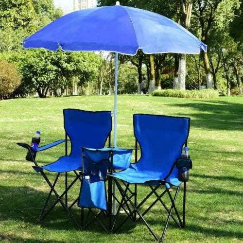 Folding Chair with Umbrella - Outdoor Lightweight Comfortable Beach Chair - Beach Essentials 2-seat Camping Chairs