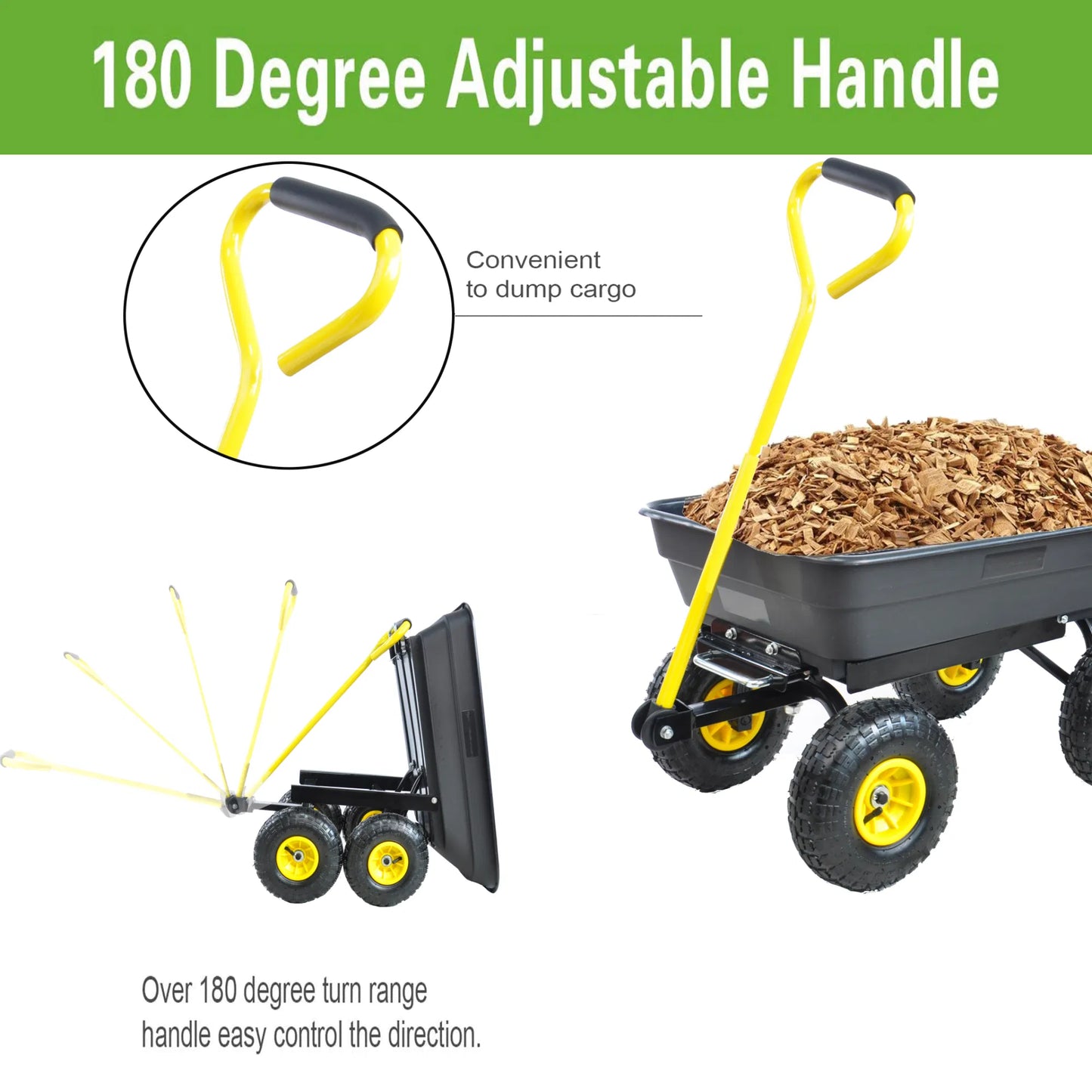 Folding wagon Poly Garden Dump Cart with Steel Frame and 10-in. Pneumatic Tires; 300-Pound Capacity