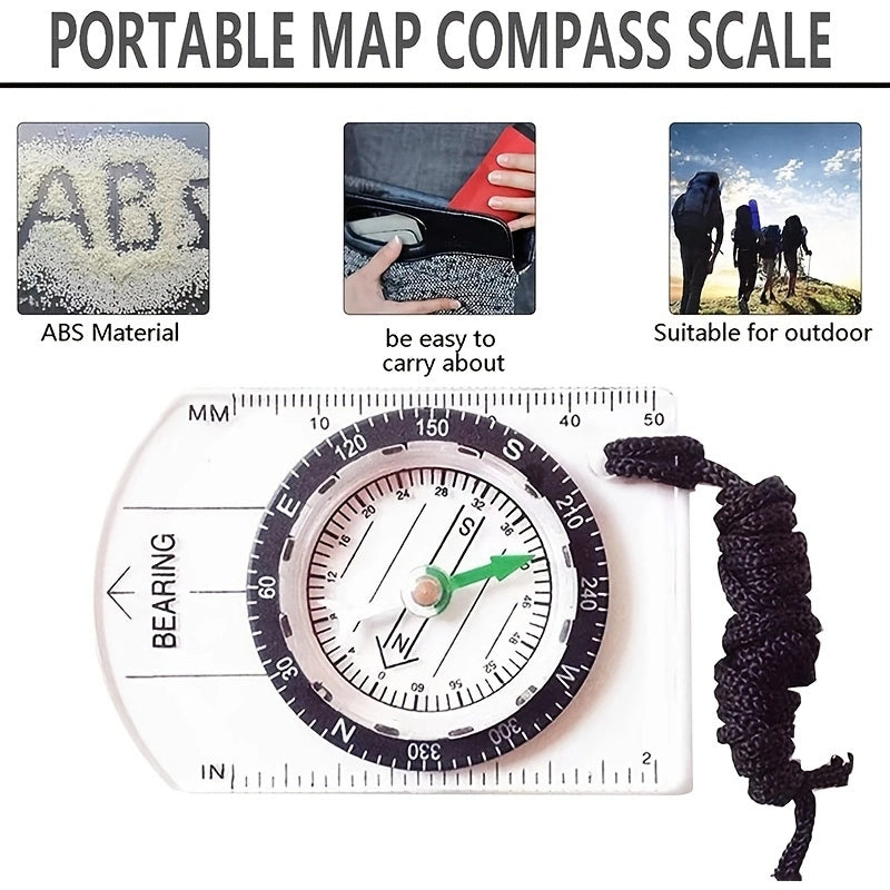 Outdoor Backpacking Transparent Plastic Compass Tool For Camping; Hiking; Proportional Footprint Travel Military Compass With MM And INCH Ruler Meter Scales; Travel Kits For Kids