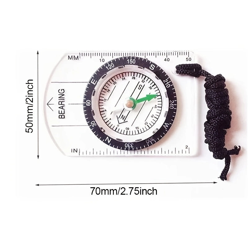 Outdoor Backpacking Transparent Plastic Compass Tool For Camping; Hiking; Proportional Footprint Travel Military Compass With MM And INCH Ruler Meter Scales; Travel Kits For Kids