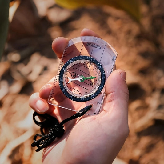 Outdoor Backpacking Transparent Plastic Compass Tool For Camping; Hiking; Proportional Footprint Travel Military Compass With MM And INCH Ruler Meter Scales; Travel Kits For Kids