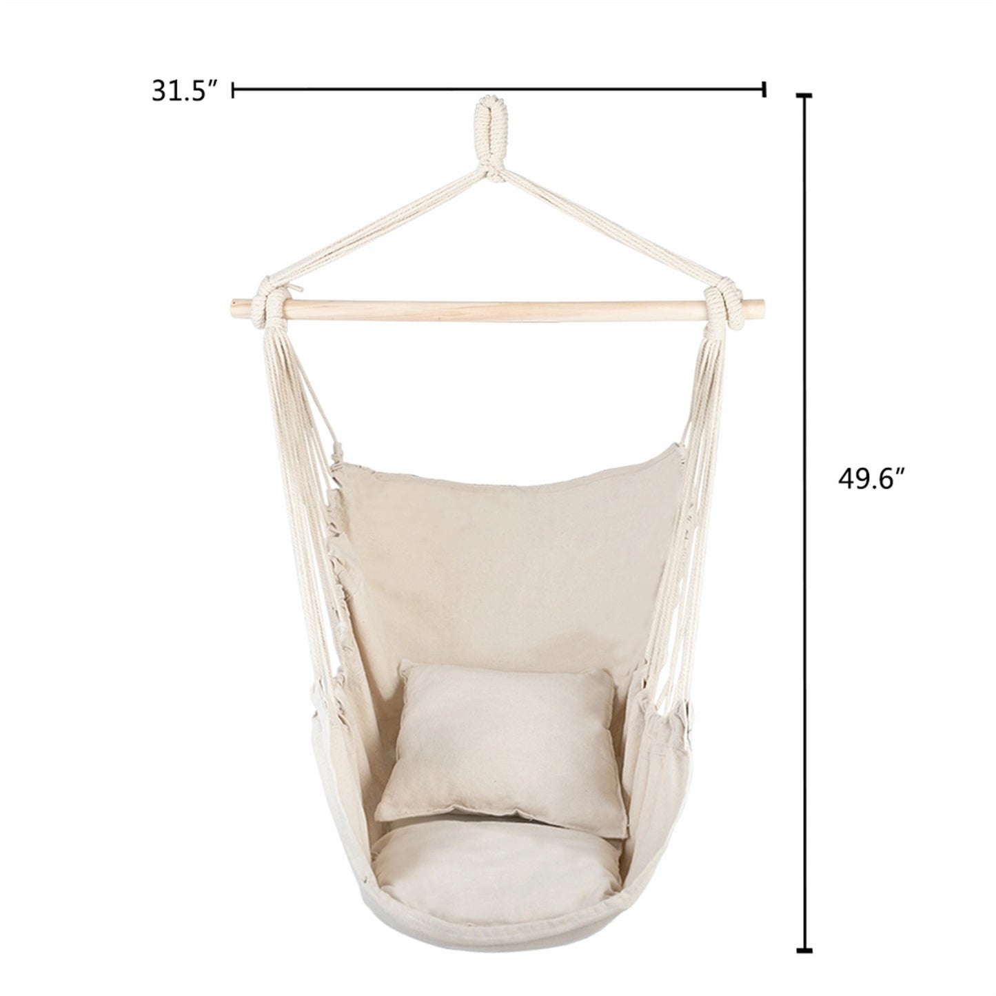 Hammock Chair Distinctive Cotton Canvas Rope Swing Hanging Chair Camping Chair for Bedroom Outside with Pillows Beige