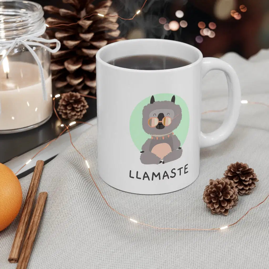 Llamaste Ceramic Yoga Mug - 11 oz White Coffee & Tea Cup