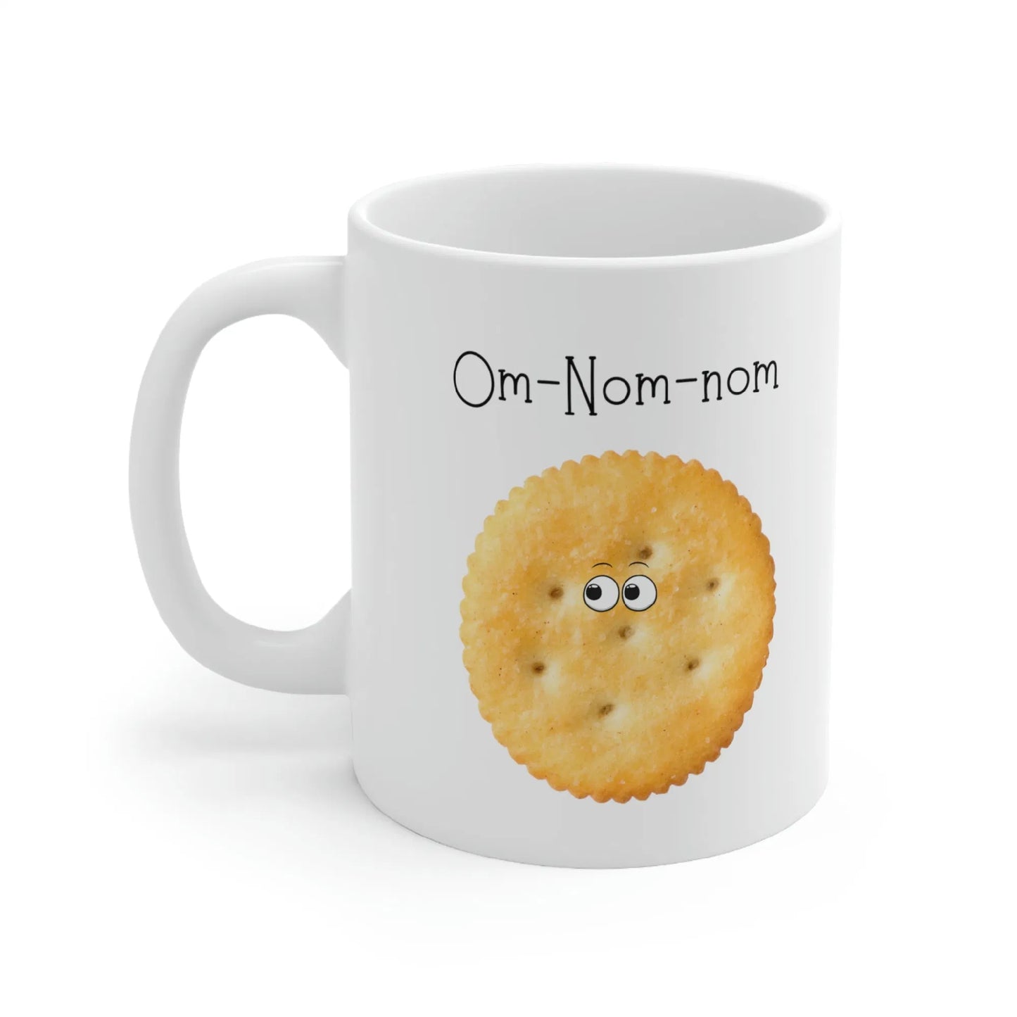 Ceramic Coffee Mug - Omnomnom' Design - 11oz White, Durable, Microwave and Dishwasher Safe - Ideal for All Beverage Lovers