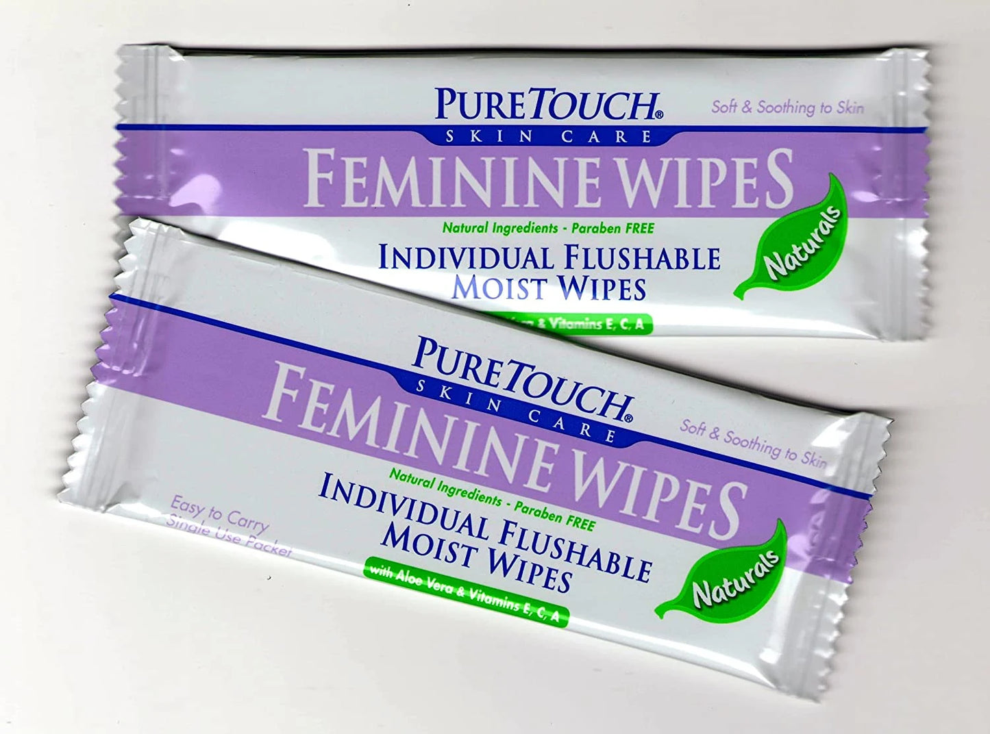 Puretouch Flushable Wipes - Moist Feminine Wipes Individually Wrapped Wet Tissue - 24 Packets Travel Size Personal Wipes