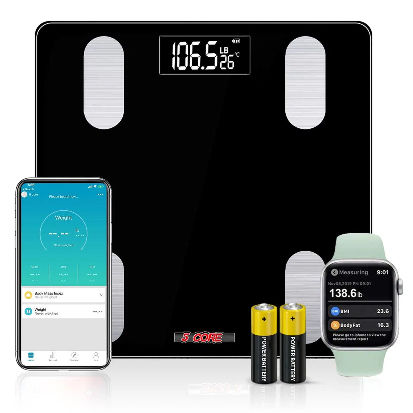 Bluetooth Smart Bathroom Scale: Body Fat, BMI, Water Weight Analyzer - 400 lbs