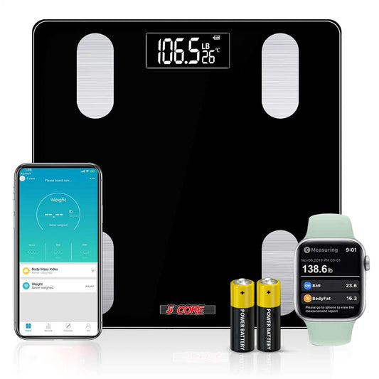Bluetooth Smart Bathroom Scale: Body Fat, BMI, Water Weight Analyzer - 400 lbs