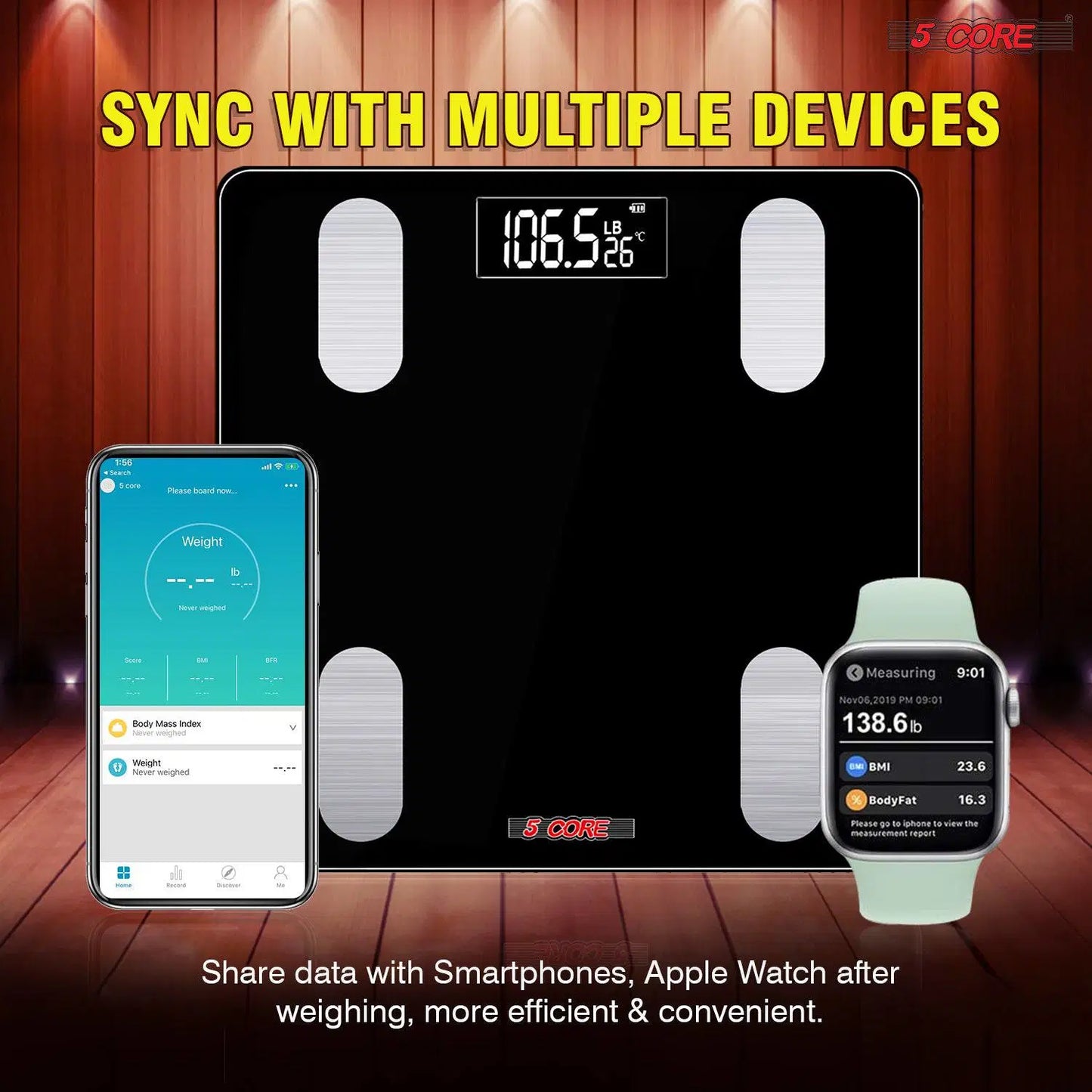 Bluetooth Smart Bathroom Scale: Body Fat, BMI, Water Weight Analyzer - 400 lbs
