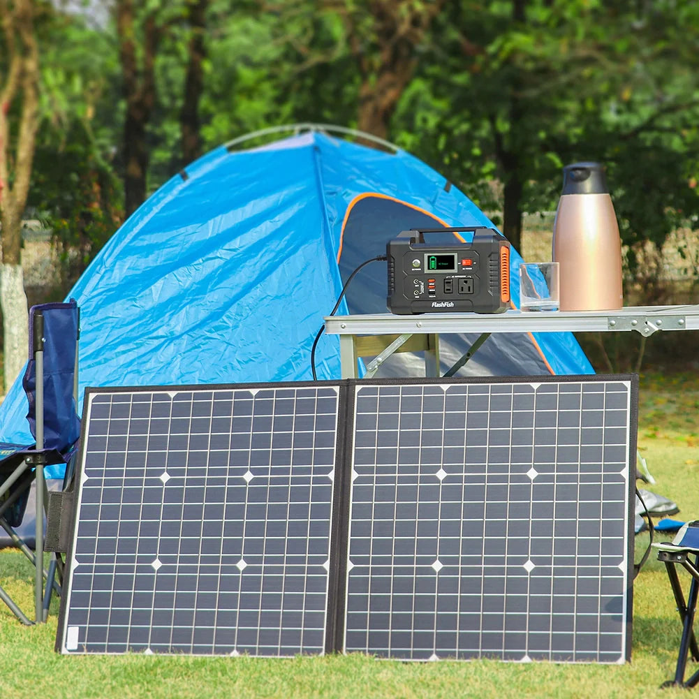 200w Portable Power Station With Solar Panel Camping Flashlight 40800mah Solar Generator With 50w 18v Foldable Solar Charger