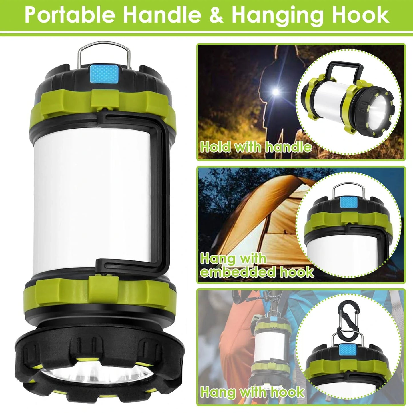Outdoor Camping Lantern - Emergency Light 6 Lighting Modes Rechargeable Outdoor Activities Camping, Hiking, Lantern (2Pcs)