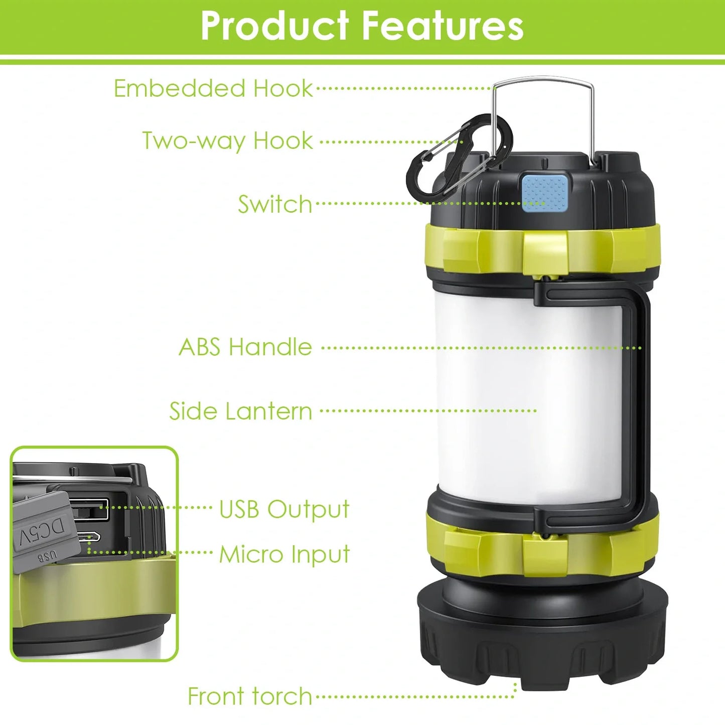 Outdoor Camping Lantern - Emergency Light 6 Lighting Modes Rechargeable Outdoor Activities Camping, Hiking, Lantern (2Pcs)