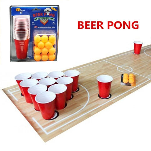 Ping Pong Set Wine Cup Game - Beer Pong Party Games Yard Pong Throwing Drinking Props Christmas Games 24 Cups & Balls