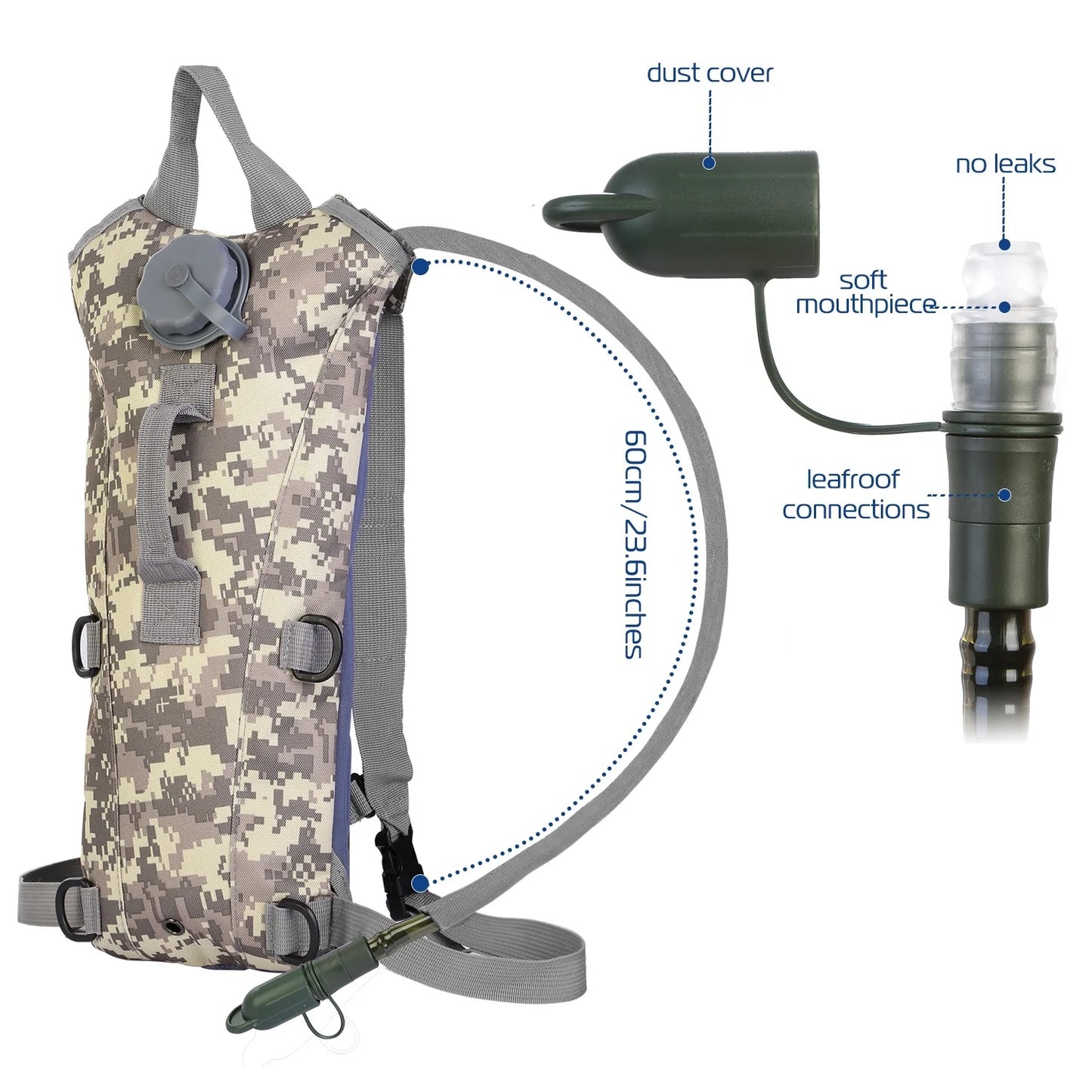 Tactical Hydration Backpack Water Pack Hydration Bladder Leak Proof 3L Water Bag for Camping Running Climbing Biking Hiking