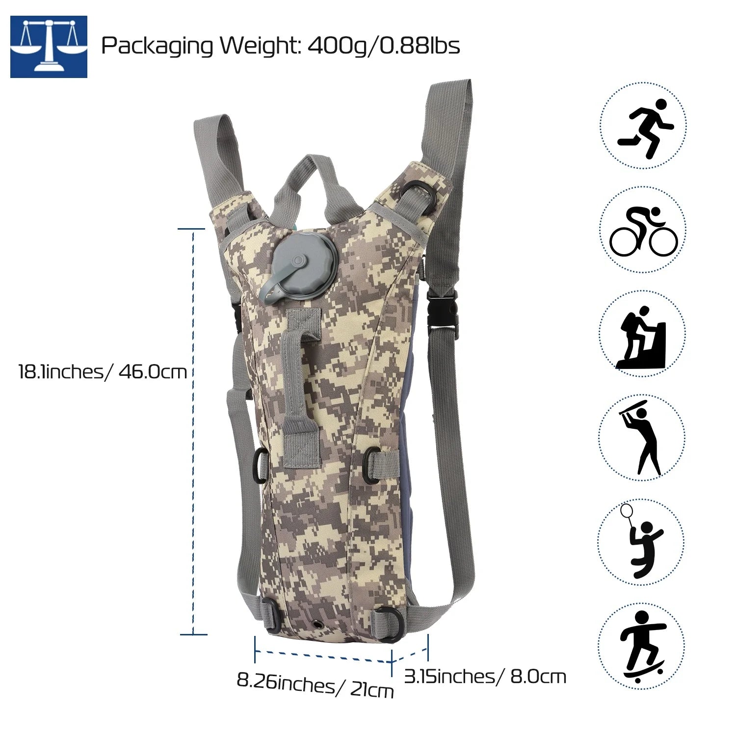 Tactical Hydration Backpack Water Pack Hydration Bladder Leak Proof 3L Water Bag for Camping Running Climbing Biking Hiking