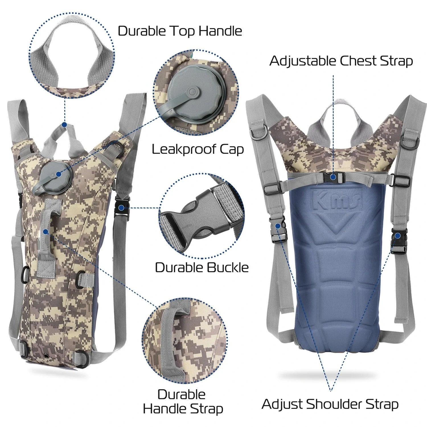 Tactical Hydration Backpack Water Pack Hydration Bladder Leak Proof 3L Water Bag for Camping Running Climbing Biking Hiking