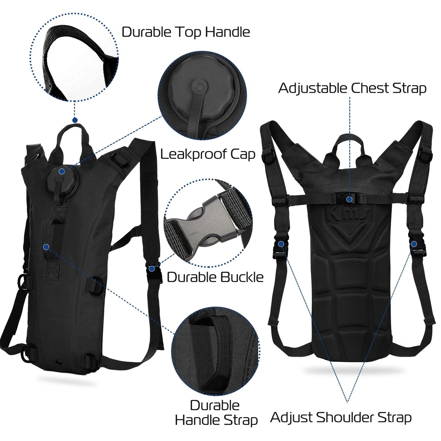Tactical Hydration Backpack Water Pack Hydration Bladder Leak Proof 3L Water Bag for Camping Running Climbing Biking Hiking