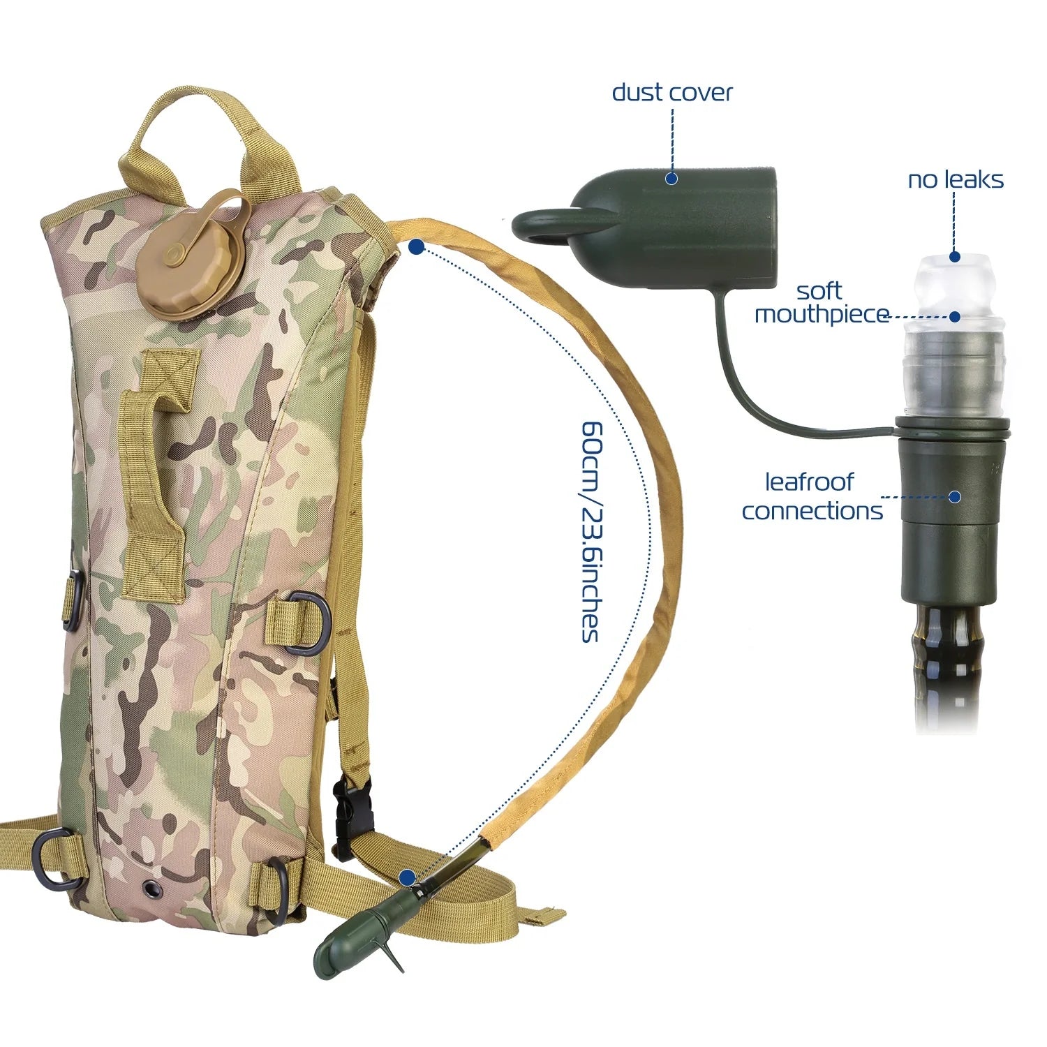 Tactical Hydration Backpack Water Pack Hydration Bladder Leak Proof 3L Water Bag for Camping Running Climbing Biking Hiking