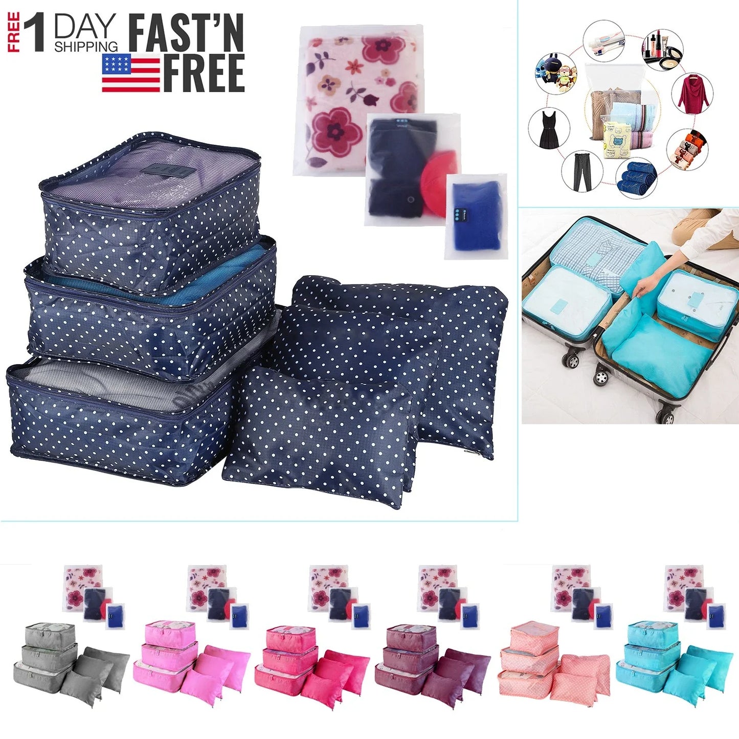 Clothes Storage Travel Bags Organizer for Luggage Packing Bags for Suitcases - Packing Cubes for Carry on Suitcase - 9 Pieces