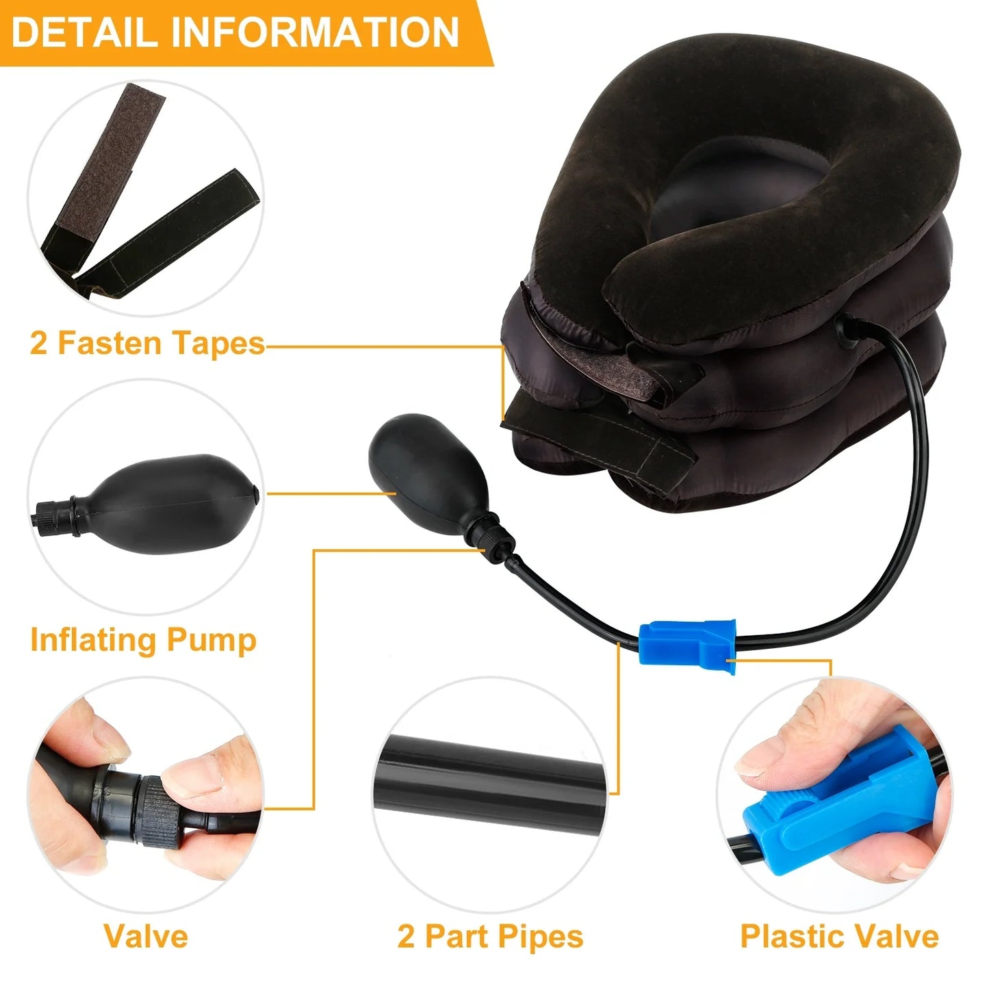 Cervical Neck Pillow - Neck Pain Relief Adjustable Travel Shoulder Pillow | Inflatable Pillow Cervical Traction Device