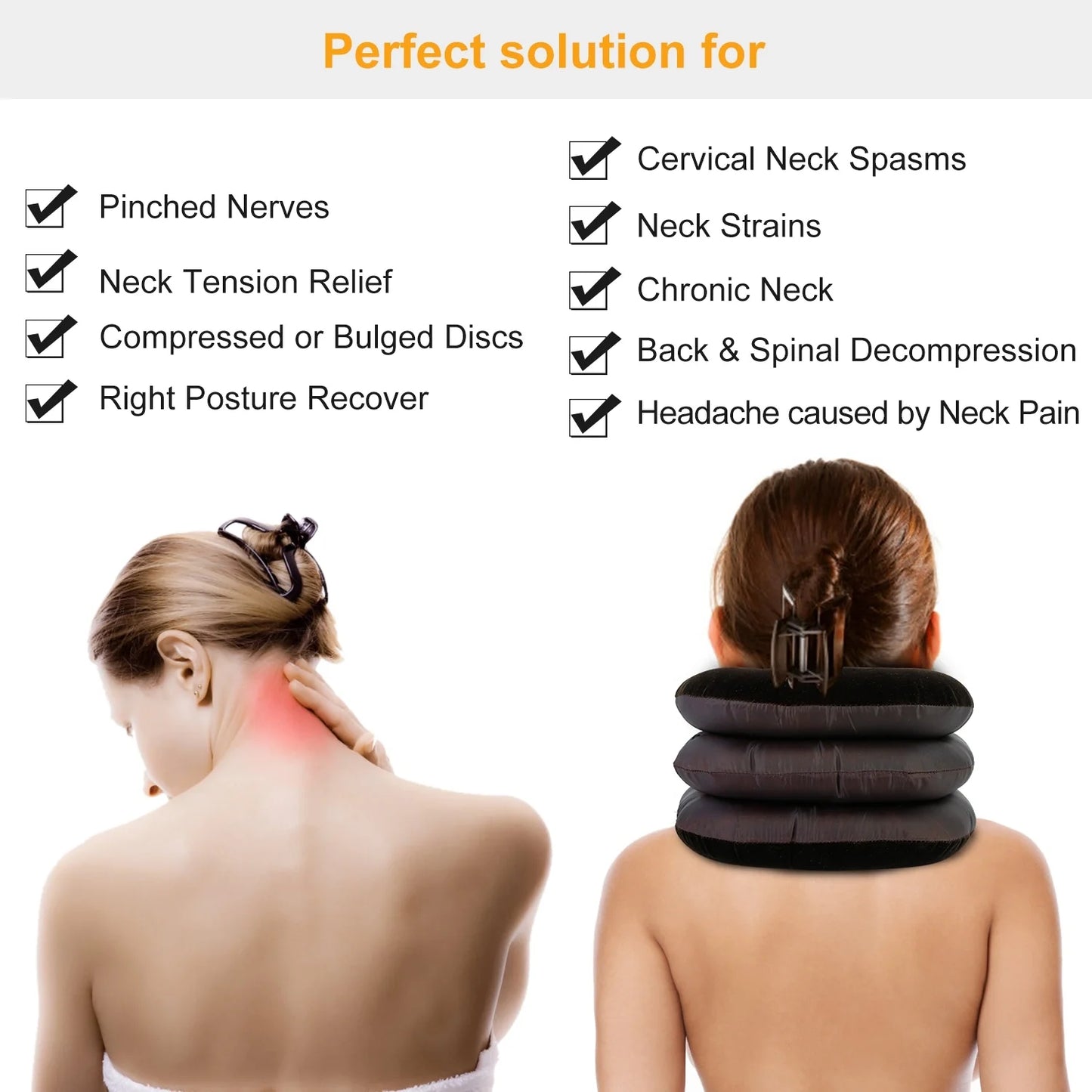 Cervical Neck Pillow - Neck Pain Relief Adjustable Travel Shoulder Pillow | Inflatable Pillow Cervical Traction Device