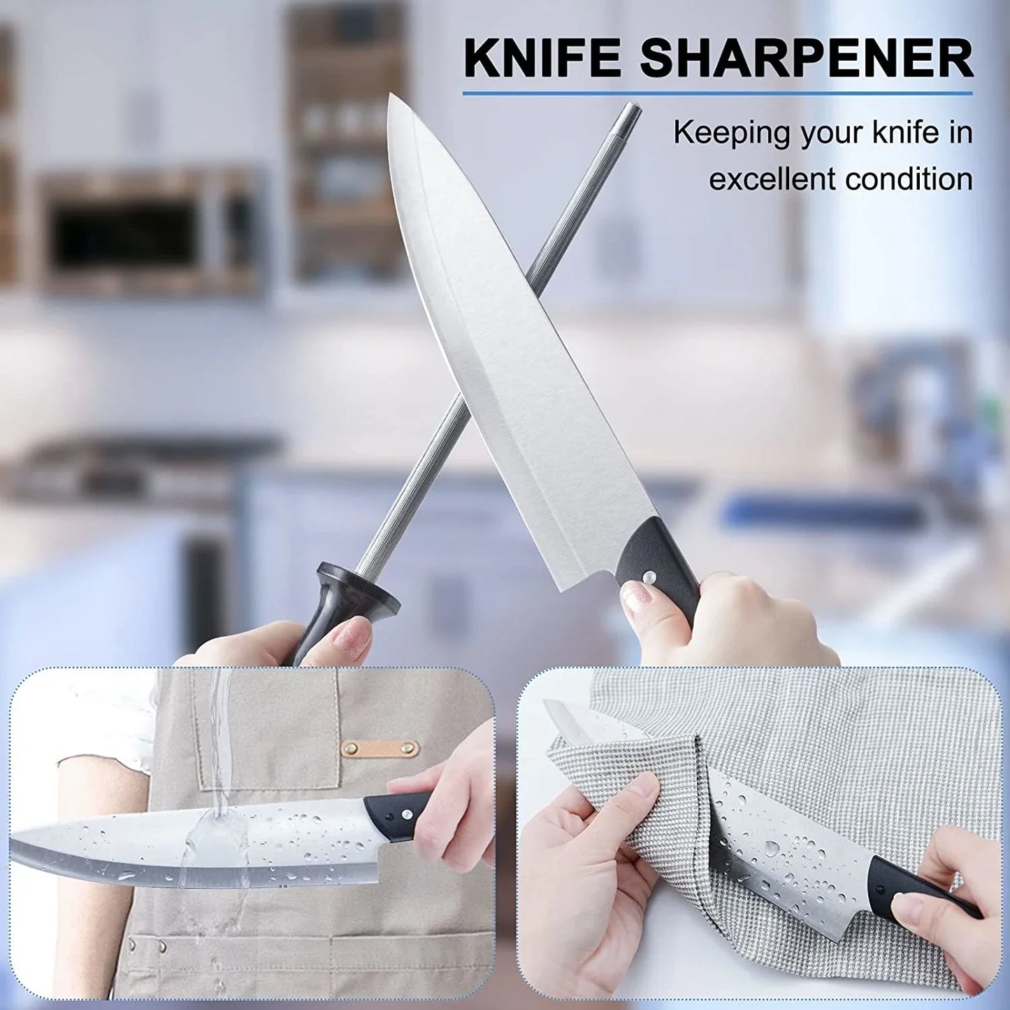 Knife Sets for Kitchen With Block - Cooking Utensils Set Stainless Steel Chef Knife Set - 15 Pieces Kitchen Knives Gift