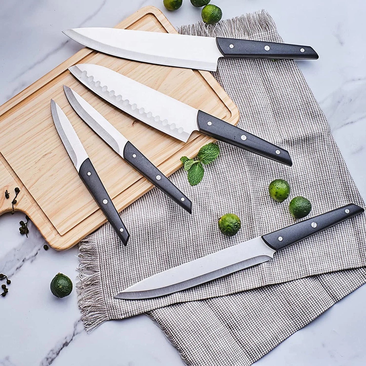 Knife Sets for Kitchen With Block - Cooking Utensils Set Stainless Steel Chef Knife Set - 15 Pieces Kitchen Knives Gift
