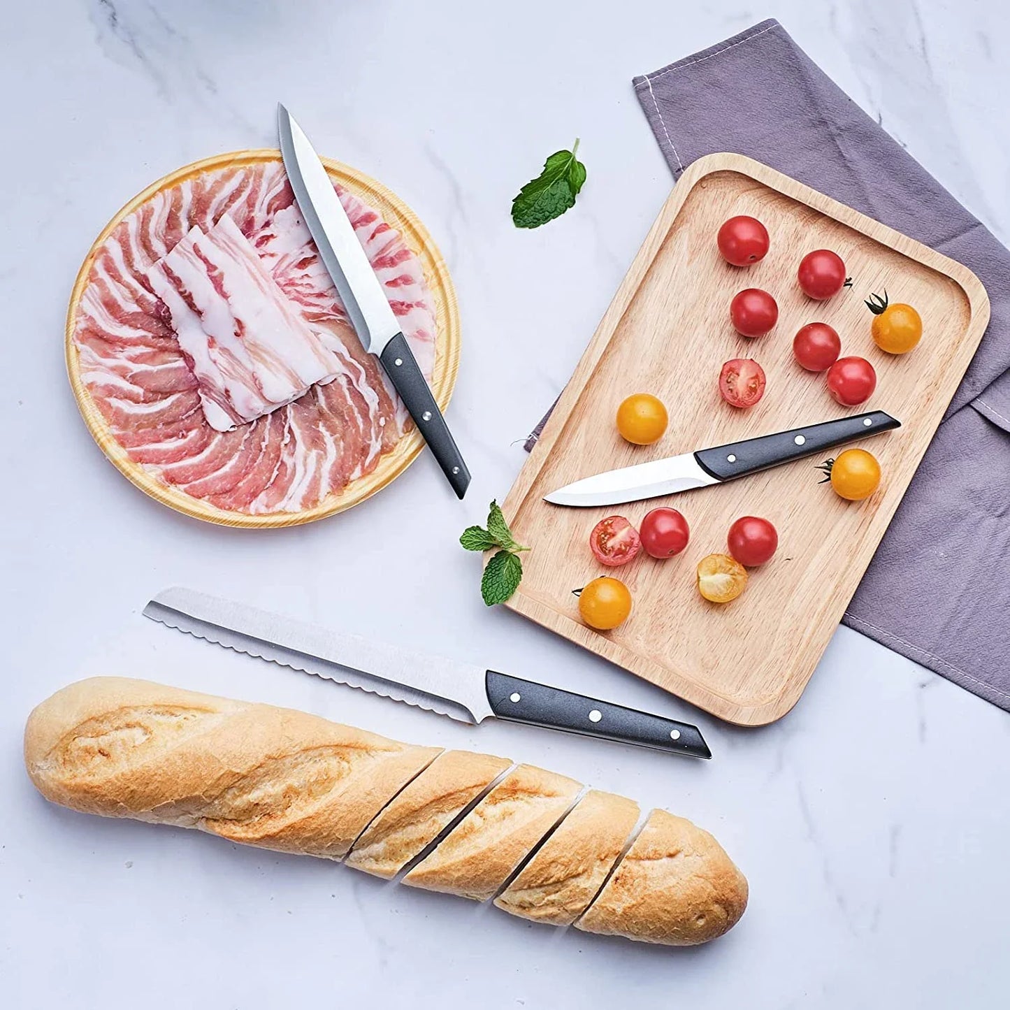 Knife Sets for Kitchen With Block - Cooking Utensils Set Stainless Steel Chef Knife Set - 15 Pieces Kitchen Knives Gift