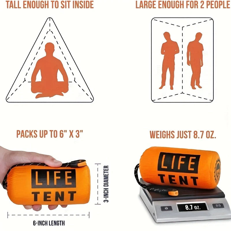 Outdoor Life Tent - Waterproof Camping Tents 2 People - Tarp Tent for Camping, Hiking, Beach Pop Up Large Tents | Orange