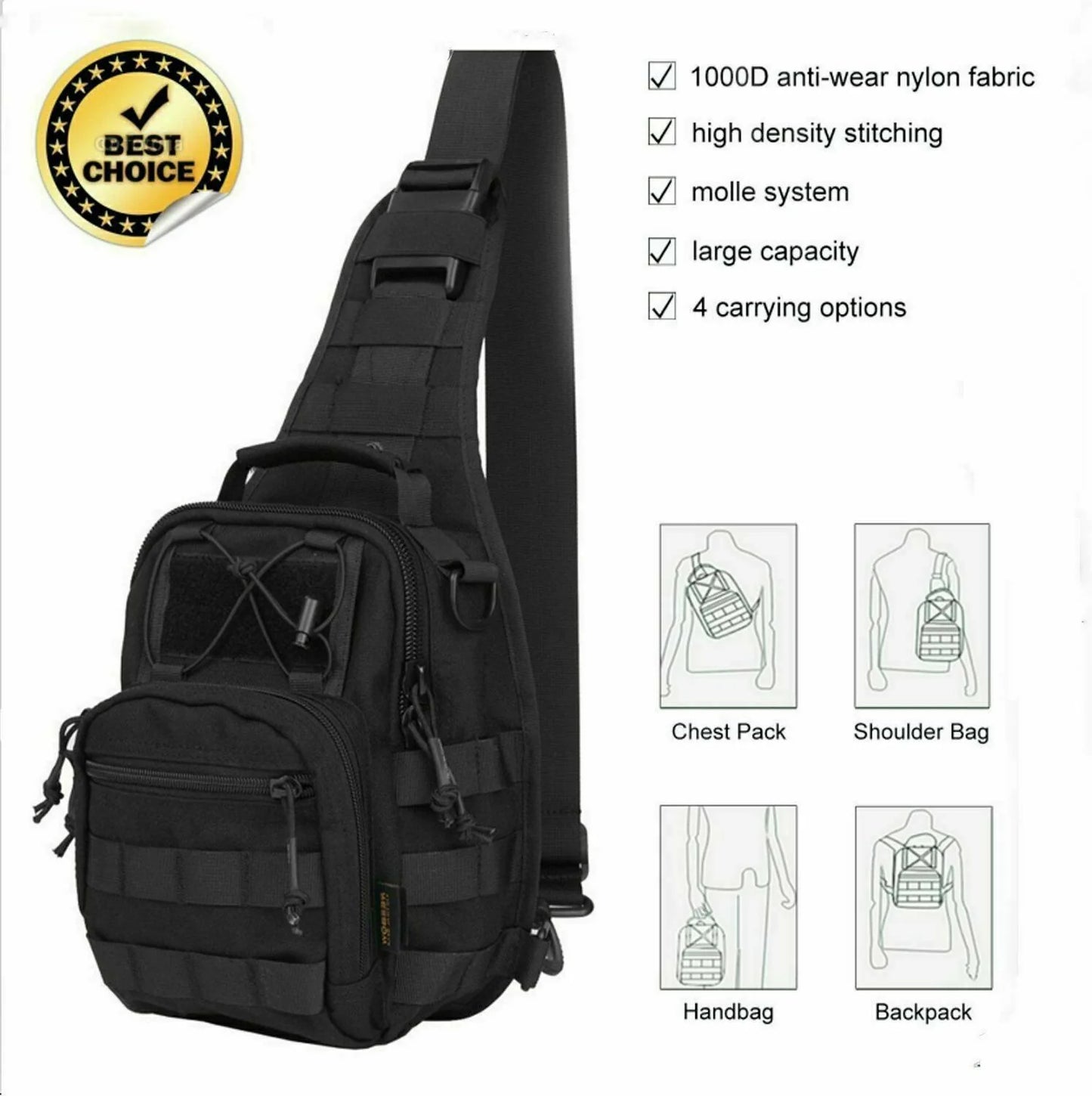 Sling Bag for Men - Hiking Tactical Backpack & Shoulder Bag for Men Military Crossbody Bag Chest Molle Daypack for Camping