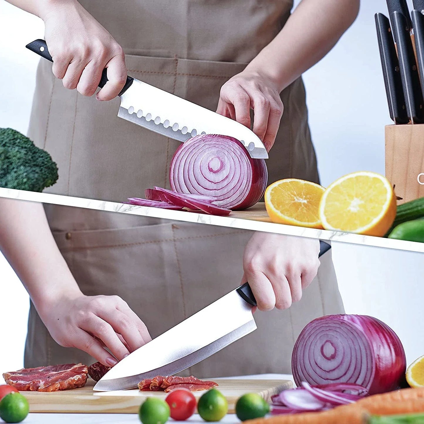 Knife Sets for Kitchen With Block - Cooking Utensils Set Stainless Steel Chef Knife Set - 15 Pieces Kitchen Knives Gift