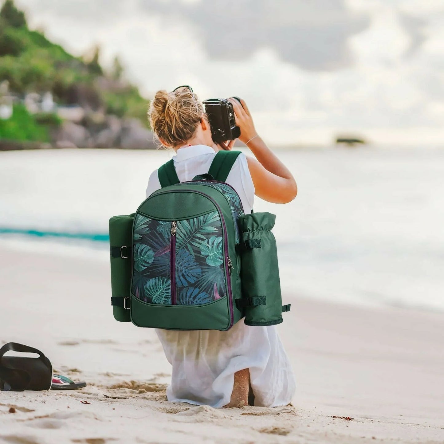 Picnic Backpack with Cutlery Set - Cooler Backpack with Tableware & Outdoor Camping Beach Accessories | 4 Persons Bag