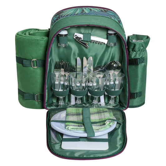 Picnic Backpack with Cutlery Set - Cooler Backpack with Tableware & Outdoor Camping Beach Accessories | 4 Persons Bag