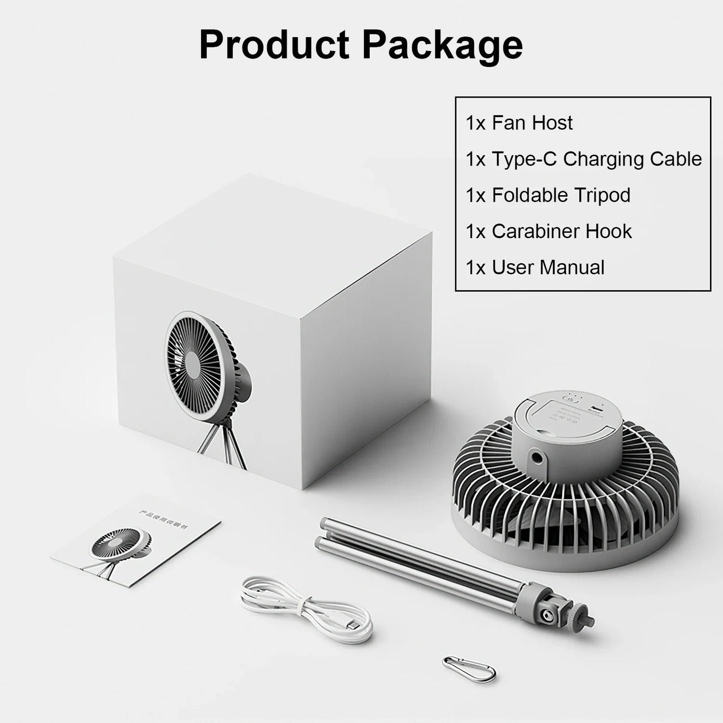 Portable Camping Fan - Tents Fan Rechargeable Battery Operated Fan - Personal Fan 3 Speed Setting for Travel Hiking Fishing