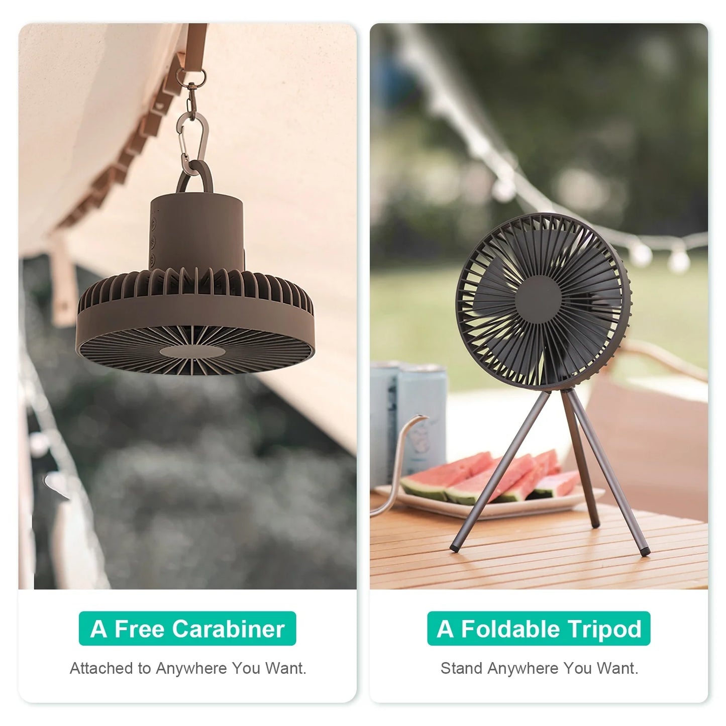Portable Camping Fan - Tents Fan Rechargeable Battery Operated Fan - Personal Fan 3 Speed Setting for Travel Hiking Fishing